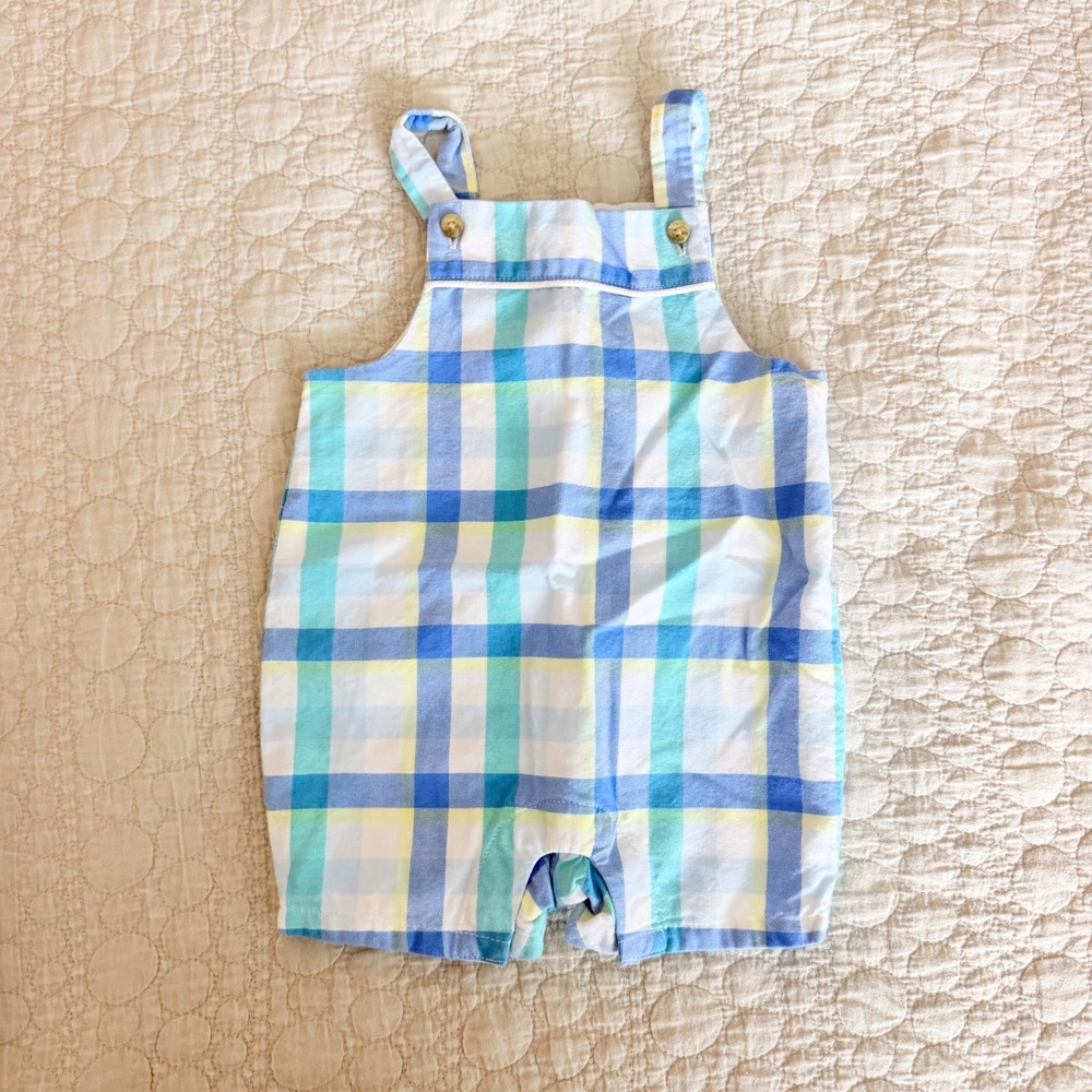 Janie and Jack Baby Boy Blue Plaid Shortall Romper 3-6 Months